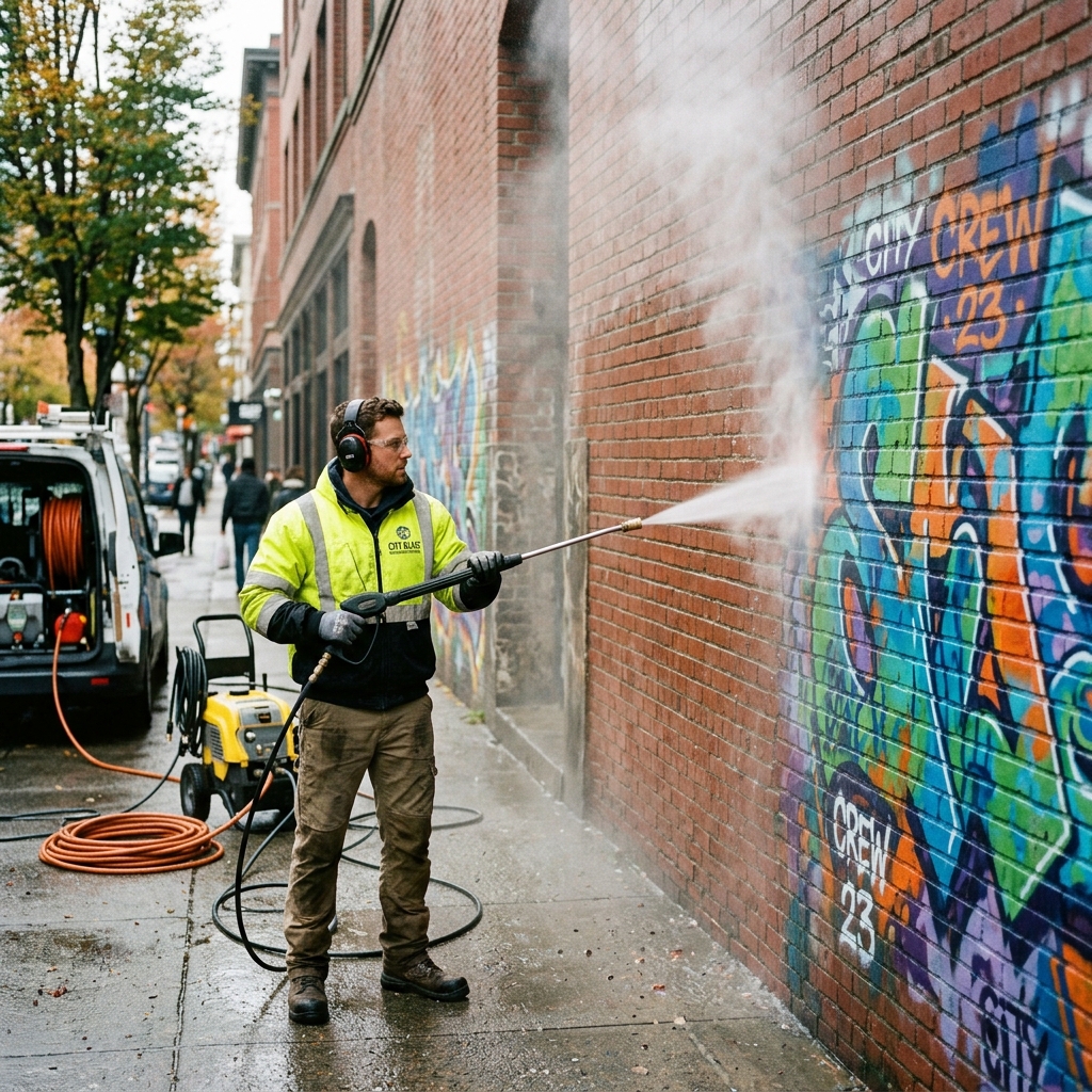 Removing graffiti from a wall